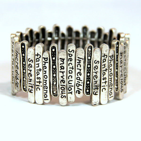 'Positive Infinity' Engraved Silver Lining Metal-Art Stretch Bracelet