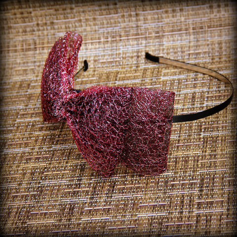 Hand-Made Burgundy on Black Mesh Headband