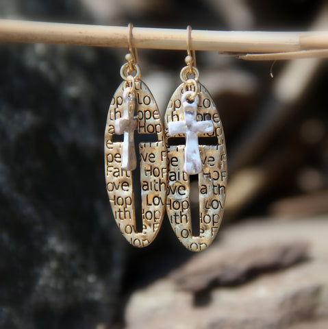 'Faithful Perseverance' Dangling Cross Earrings